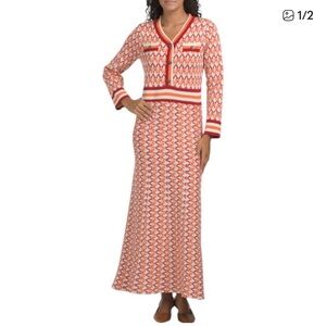 Stylish Orange, Red & Cream Patterned Maxi Dress